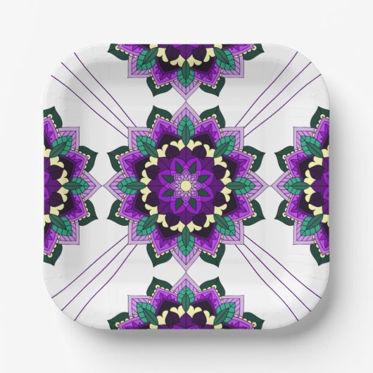 Mandala Muster 02 in lila Papierplatte Pappteller (Vorderseite)