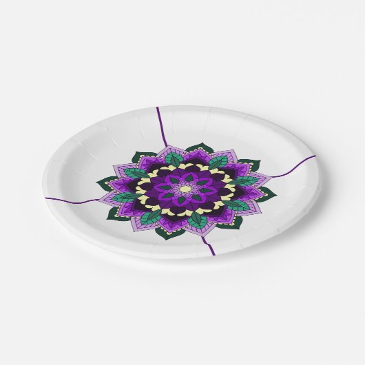 Mandala Muster 02 in lila Papierplatte Pappteller (Schrägansicht)