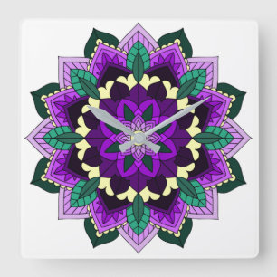Mandala Muster 02 in lila Quadratische Wanduhr