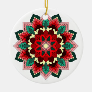 Mandala Muster 02 in rot Keramik Ornament