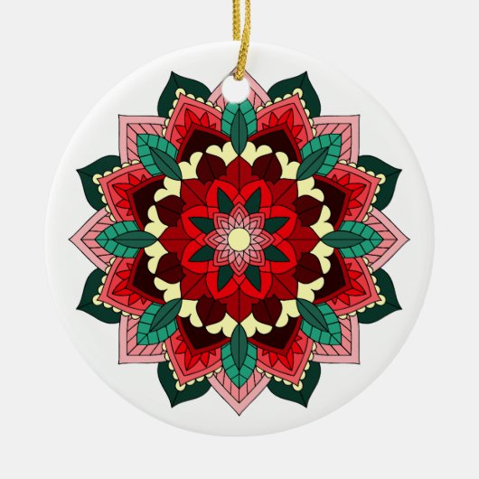 Mandala Muster 02 in rot Keramik Ornament (Vorne)