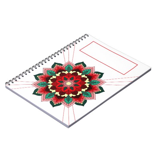 Mandala Muster 02 in rotem Notebook Notizblock (Linke Seite)