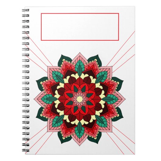 Mandala Muster 02 in rotem Notebook Notizblock (Vorderseite)