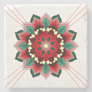 Mandala Muster 02 in rotem Stein Untersetzer