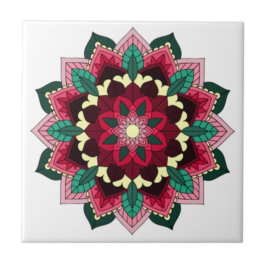 Mandala Muster 02 in tiefrosa Fliese (Vorderseite)