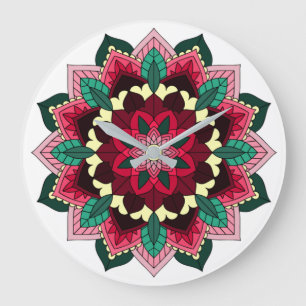 Mandala Muster 02 in tiefrosa Große Wanduhr