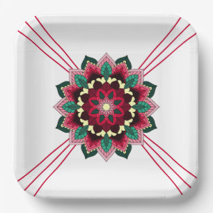 Mandala Muster 02 in tiefrosa Papierplatte Pappteller