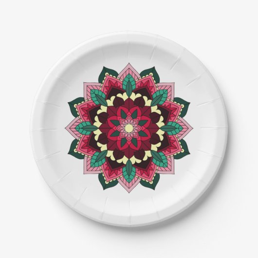 Mandala Muster 02 in tiefrosa Pappteller (Vorderseite)