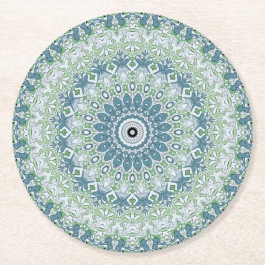 Mandala-Muster an der grünen und blauen Küste Runder Pappuntersetzer (Vorderseite)