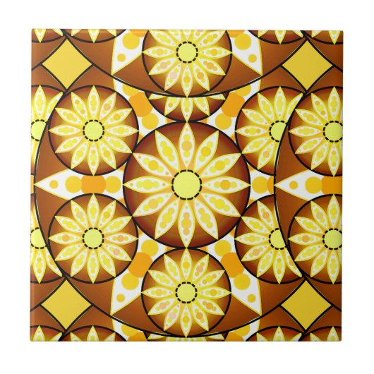 Mandala-Muster, Brauntöne und Gold Fliese (Vorderseite)