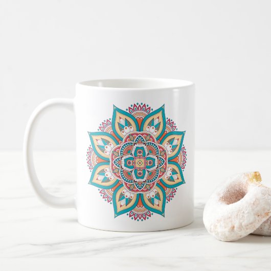 Mandala Muster bunt marokkanisch Kaffeetasse (Mit Donut)