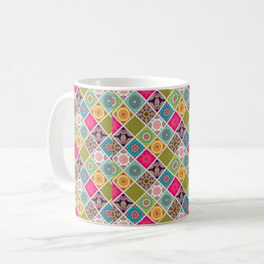 Mandala Muster bunt marokkanisch Kaffeetasse (Vorderseite Links)