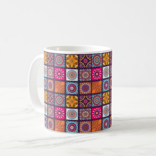 Mandala Muster bunt marokkanisch Kaffeetasse (Vorderseite Links)