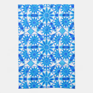 Mandala Muster, Cobalt Blau, Türkis und Weiß Geschirrtuch