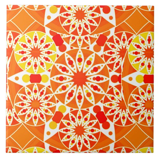 Mandala Muster, Coral Orange und Gold Fliese (Vorderseite)