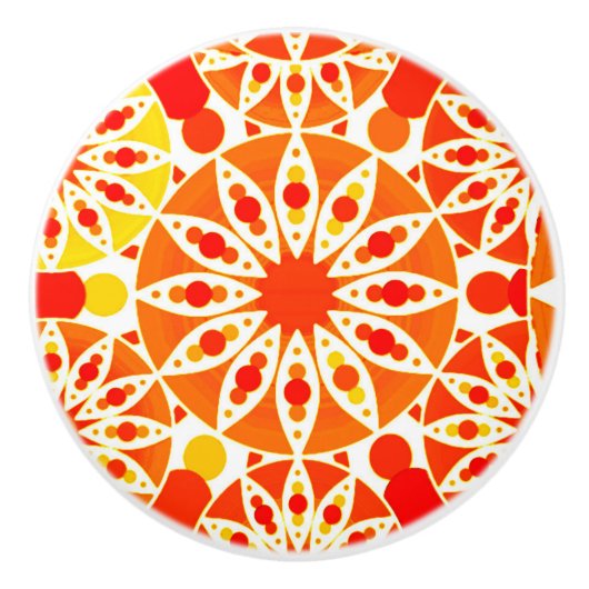 Mandala Muster, Coral Orange und Gold Keramikknauf (Vorderseite)