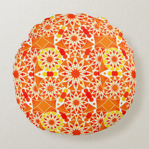 Mandala Muster, Coral Orange und Gold Rundes Kissen