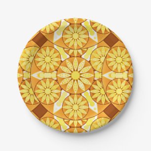 Mandala-Muster, gelb, gold und braun Pappteller