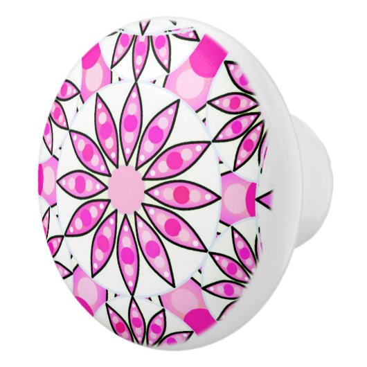 Mandala-Muster, heißrosa, schwarz und weiß Keramikknauf (Rechts)