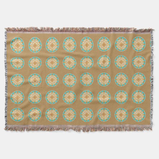 Mandala-Muster in Bräune, Creme und Türkis Decke (Vorderseite)