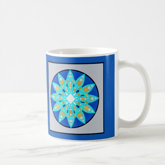 Mandala Muster in Cobalt Blau und Grau / Grau Kaffeetasse (Rechts)
