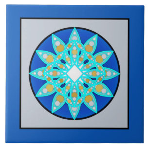 Mandala Muster in Cobalt Blue und Grau / Grau Fliese