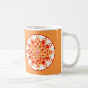 Mandala Muster in Coral Orange und Mustard Gold Kaffeetasse