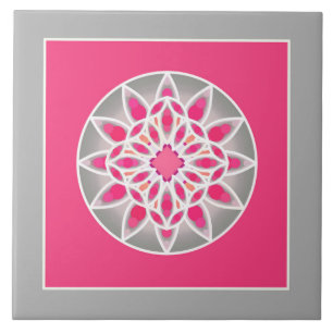 Mandala Muster in Fuchsia Pink, Grau und Weiß Fliese