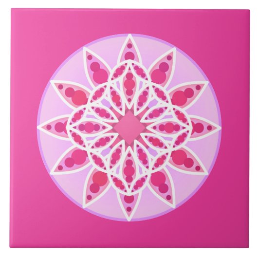 Mandala-Muster in fuchsienrosa und weiß Fliese (Vorderseite)