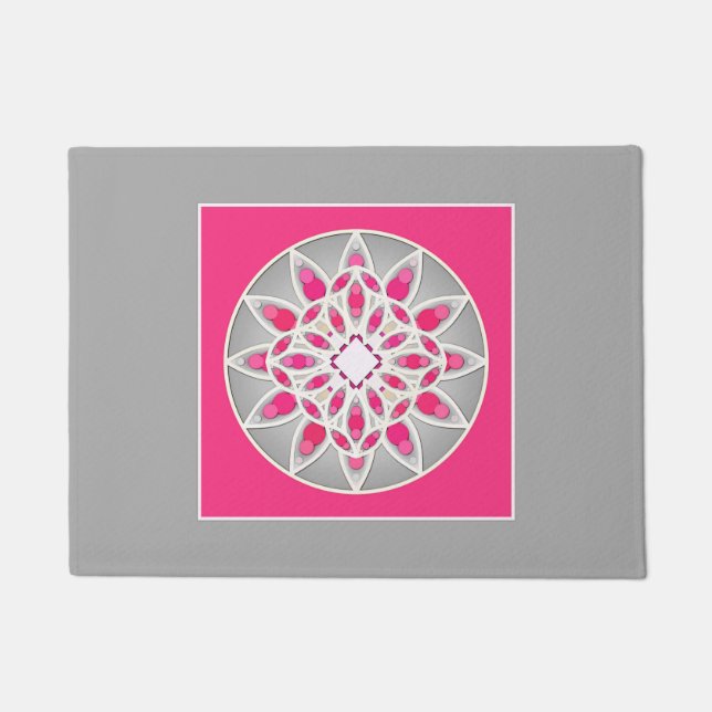 Mandala Muster in fuchsienrosa, weiß und grau do Fußmatte (Vorderseite)
