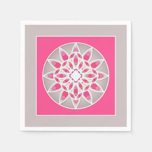 Mandala-Muster in fuchsienrosa, weiß und grau Serviette