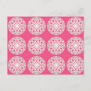 Mandala-Muster in heißen rosa, weiß und grau Postkarte