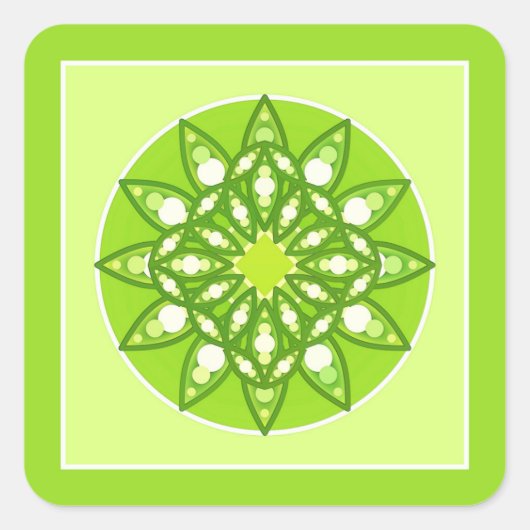 Mandala-Muster in Kalkgrün Quadratischer Aufkleber (Vorderseite)