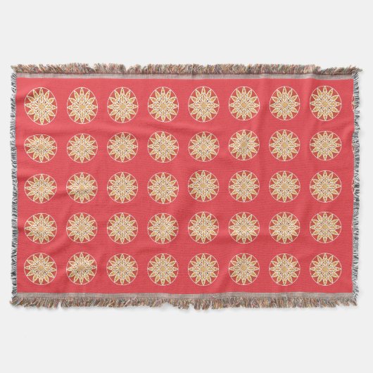Mandala-Muster in Kamel, Dunkelrot und Weiß Decke (Vorderseite)