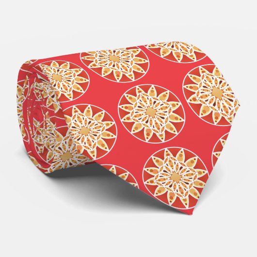 Mandala-Muster in Kamel, Dunkelrot und Weiß Krawatte (Gerollt)