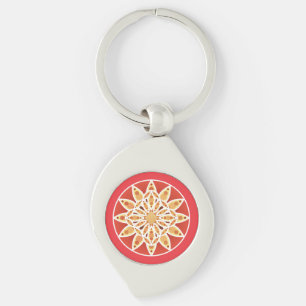 Mandala-Muster in Kamel, Dunkelrot und Weiß Schlüsselanhänger