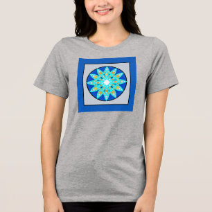 Mandala-Muster in Kobalt, Grau und Türkis Tri-Blend Shirt