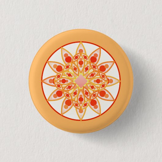 Mandala Muster in Korallen, Orange und Gold Button (Vorderseite)