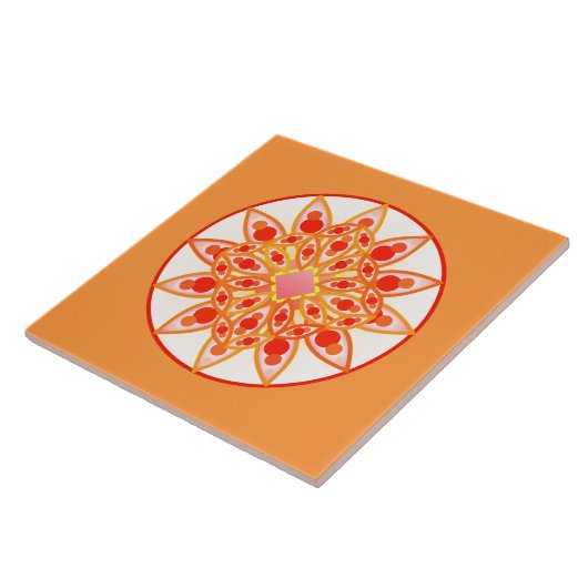 Mandala-Muster in Korallen, Orange und Gold Fliese (Seite)