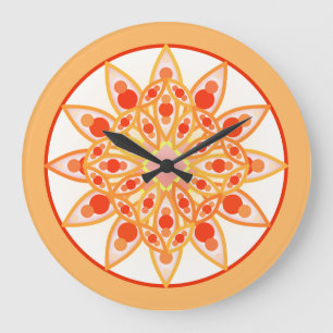 Mandala-Muster in Korallen, Orange und Gold Große Wanduhr