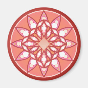 Mandala-Muster in Korallenrosa, Bordeaux und Weiß Magnet
