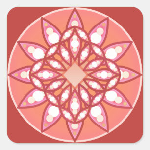 Mandala-Muster in Korallenrosa, Bordeaux und Weiß Quadratischer Aufkleber