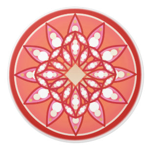 Mandala-Muster in Korallenrosa, Dunkelrot und Weiß Keramikknauf