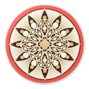 Mandala-Muster in Korallenrosa, Schokolade und Brä Keramikknauf