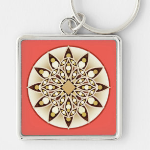 Mandala-Muster in Korallenrosa, Schokolade und Brä Schlüsselanhänger