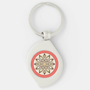 Mandala-Muster in Korallenrosa, Schokoladenbraun u Schlüsselanhänger