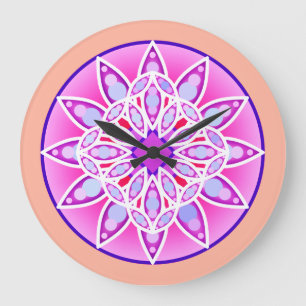 Mandala-Muster in Lavendel, Orchidee und Koralle Große Wanduhr