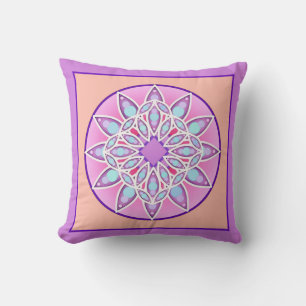 Mandala-Muster in Lavendel, Orchideen und Korallen Kissen