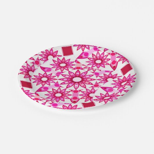 Mandala-Muster in Rosa- und Marontönen Pappteller (Schrägansicht)