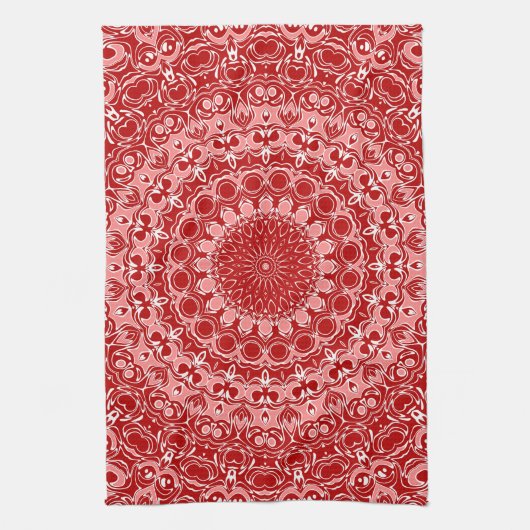 Mandala-Muster in Rot und Weiß Geschirrtuch (Vertikal)